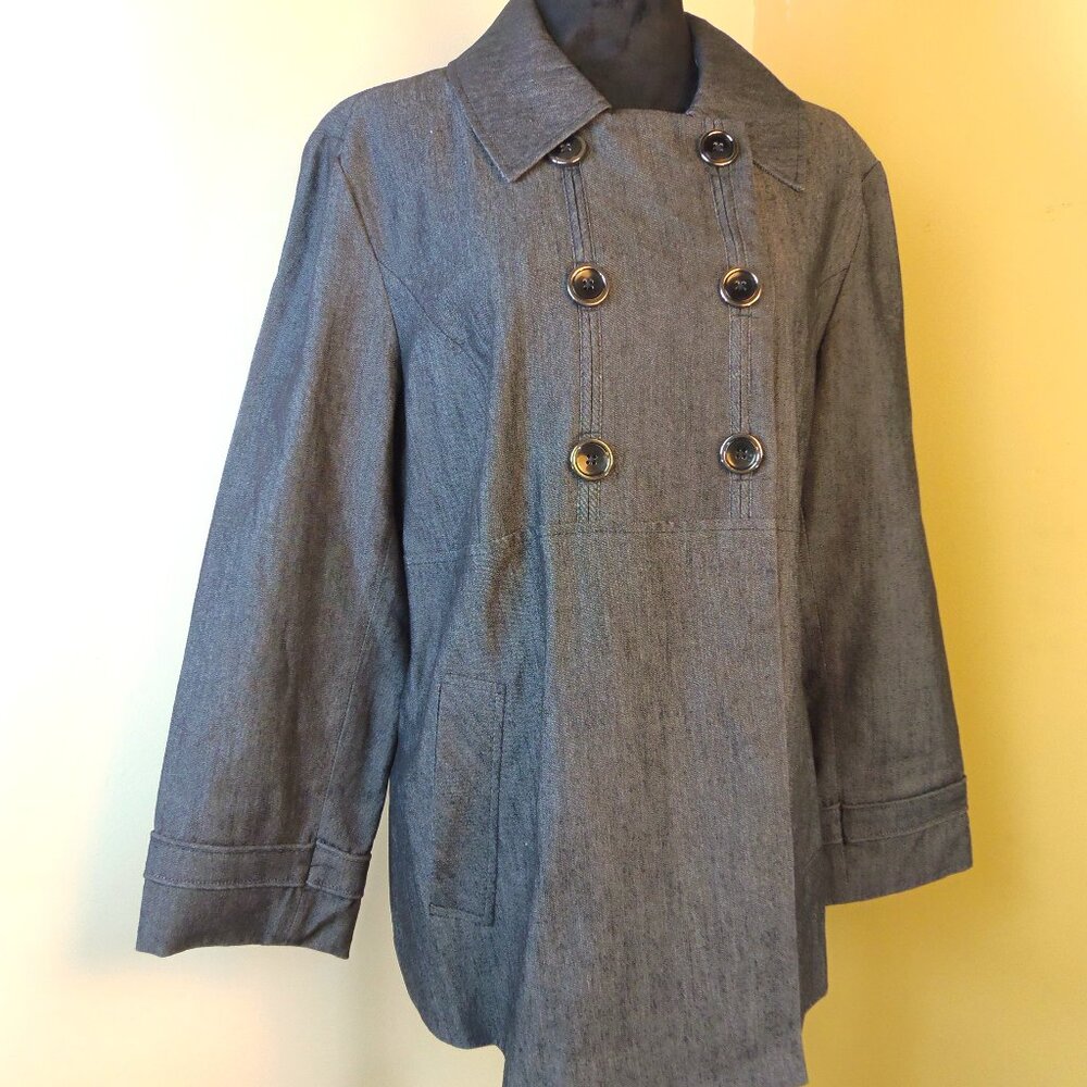 Sandro Double Breasted Denim Blazer SZ XL Country Club Officewear Dinner Out